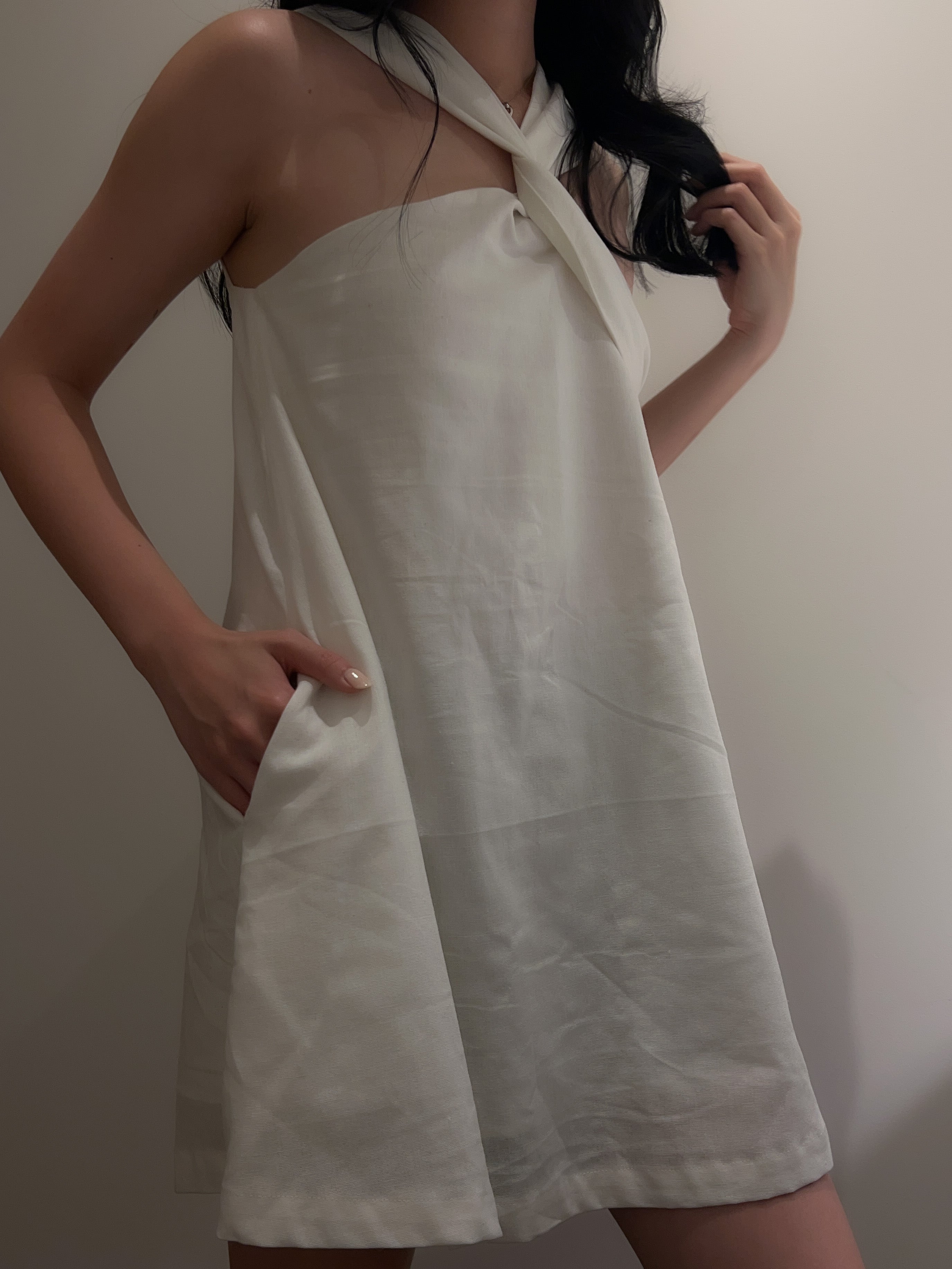DEFECT | Rai Twisted Linen Dress in White