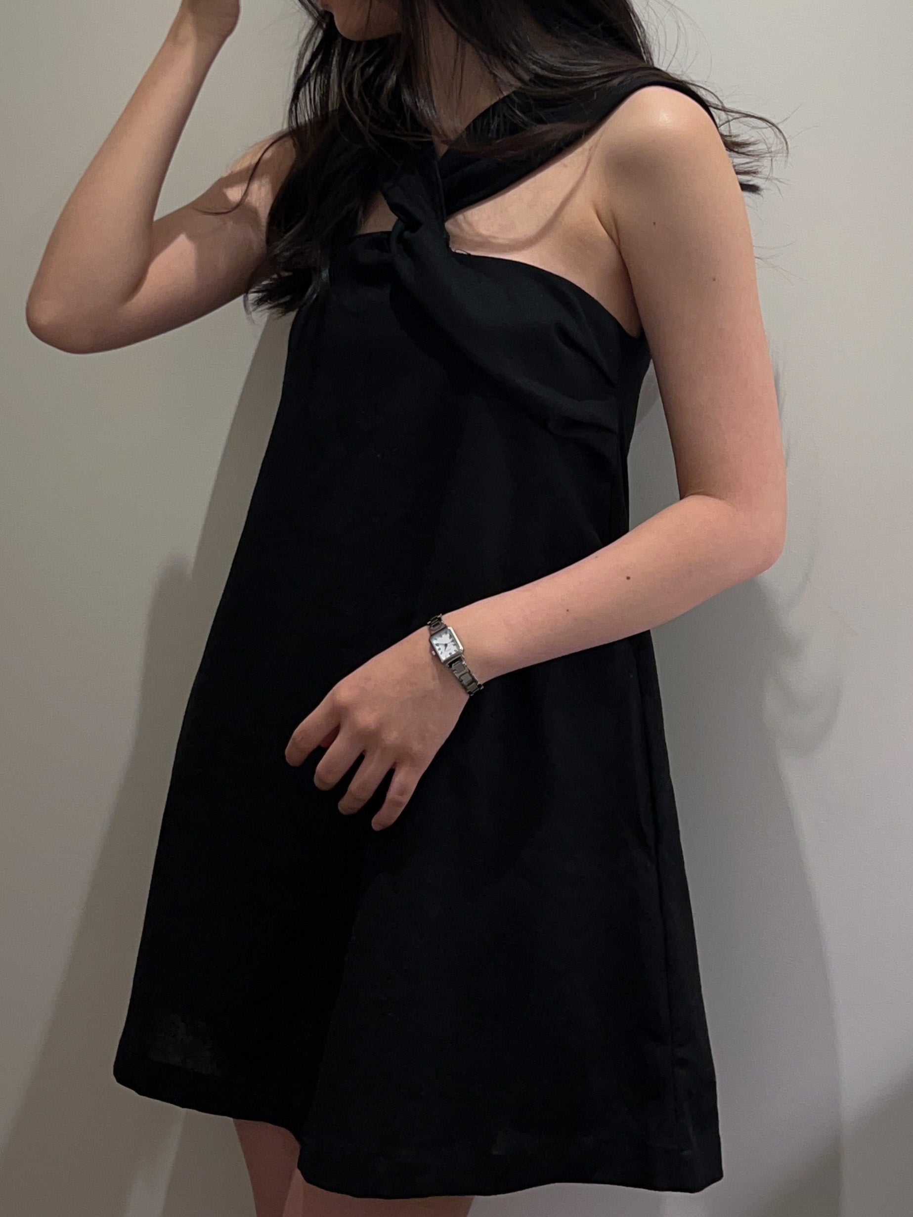 DEFECT | Rai Twisted Linen Dress in Black