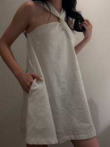 Rai Twisted Linen Dress in White